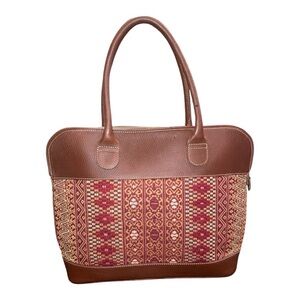 John Heaton Leather and Tapestry Footed Bag with Keychain  B 18